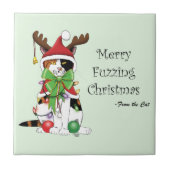 Grappige Kerstmis Calico Kat Tegeltje (Voorkant)