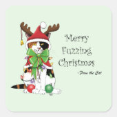 Grappige Kerstmis Calico Kat Vierkante Sticker (Voorkant)