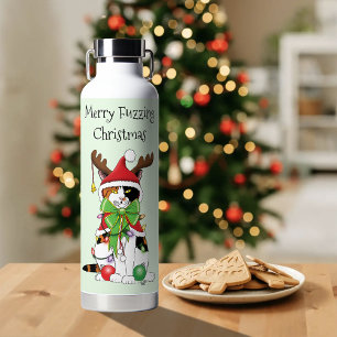 Grappige Kerstmis Calico Kat Waterfles