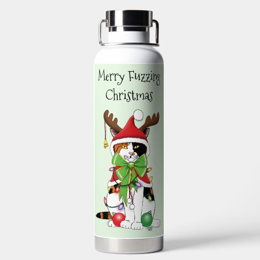 Grappige Kerstmis Calico Kat Waterfles (Achterkant)