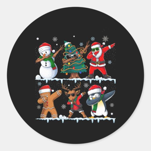 Grappige Kerstmis Dabbing Santa Elf Deer Vrienden  Ronde Sticker (Voorkant)
