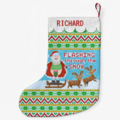 Grappige Kerstmis de | Kerstman die door Sneeuw Kleine Kerstsok (Achterkant)