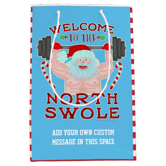 Grappige Kerstmis de Kerstman Swole Weightlifter Medium Cadeauzakje (Voorkant)