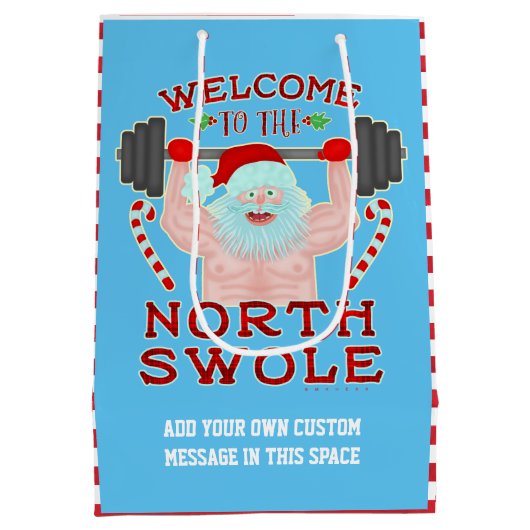 Grappige Kerstmis de Kerstman Swole Weightlifter Medium Cadeauzakje (Achterkant)