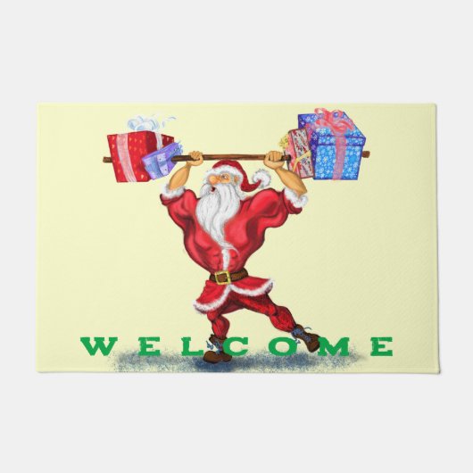 Grappige Kerstmis Deurmat Santa met Gift (Voorkant)