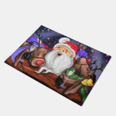 Grappige Kerstmis Deurmat Santa met Rendieren (Schuin)
