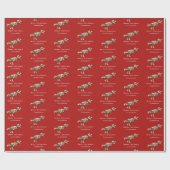Grappige Kerstmis Dinosaur Persoonlijk Rood Cadeaupapier (Vlak)