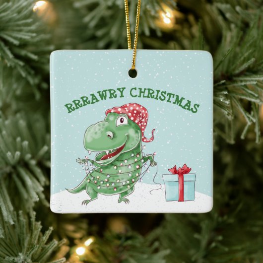 Grappige Kerstmis Dinosaurus Vakantie Keramisch Ornament (Boom)