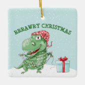 Grappige Kerstmis Dinosaurus Vakantie Keramisch Ornament (Voorkant)