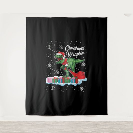 Grappige Kerstmis Dinosaurus Wraptor Velociraptor Wandkleed (Voorkant)