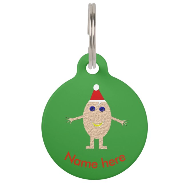 Grappige Kerstmis Ei Hondenpenning Met Naam Huisdierpenning (Voorkant)