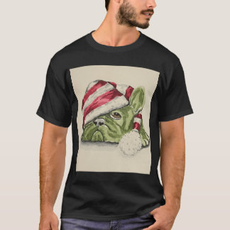 Grappige Kerstmis Franse Bulldog in Kerstman Hoed  T-shirt