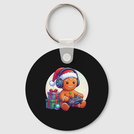 Grappige Kerstmis Gamer Peperkoek Kerst Gamen Mann Sleutelhanger (Voorkant)