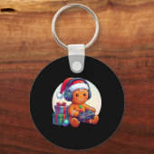 Grappige Kerstmis Gamer Peperkoek Kerst Gamen Mann Sleutelhanger (Voorkant)