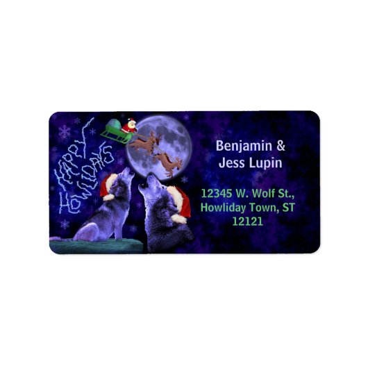 Grappige Kerstmis Gelukkige Vakantie Wolf Pun Cust Etiket (Voorkant)