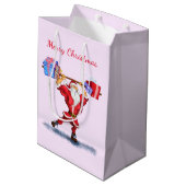 Grappige Kerstmis Gift Bag Bodybuilder Santa Medium Cadeauzakje (Achterkant Gekanteld)
