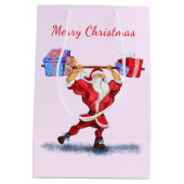 Grappige Kerstmis Gift Bag Bodybuilder Santa Medium Cadeauzakje (Achterkant)