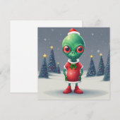 Grappige Kerstmis Groene Alien en Kerstbomen Feestdagenkaart (Voorkant / Achterkant)