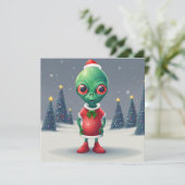 Grappige Kerstmis Groene Alien en Kerstbomen Feestdagenkaart (Staand voorkant)