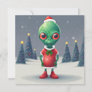 Grappige Kerstmis Groene Alien en Kerstbomen Feestdagenkaart