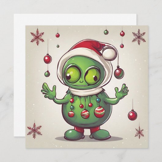 Grappige Kerstmis Groene Alien Feestdagenkaart (Voorkant / Achterkant)