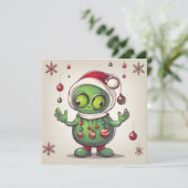 Grappige Kerstmis Groene Alien Feestdagenkaart (Staand voorkant)