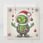 Grappige Kerstmis Groene Alien Feestdagenkaart (Voorkant)