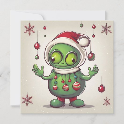 Grappige Kerstmis Groene Alien Feestdagenkaart (Voorkant)