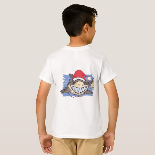 Grappige Kerstmis HAAI Cartoon Tiener Jongen Meisj T-shirt (Achterkant volledig)
