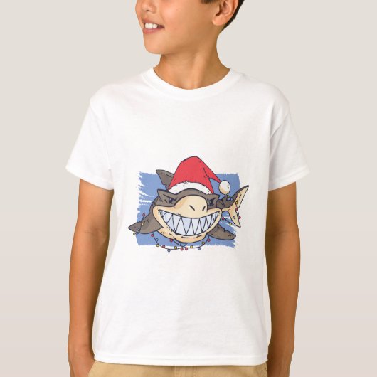 Grappige Kerstmis HAAI Cartoon Tiener Jongen Meisj T-shirt (Voorkant)