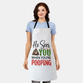 Grappige Kerstmis Hij Ziet Je Als Je Poept Schort (Gedragen)