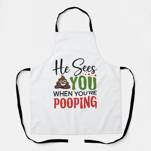 Grappige Kerstmis Hij Ziet Je Als Je Poept Schort (Voorkant)