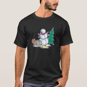 Grappige Kerstmis Hond plassen op Sneeuwman Winter T-shirt