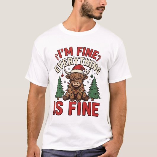 Grappige Kerstmis Hoogland Koe Alles Is Goed Met M T-shirt (Voorkant)