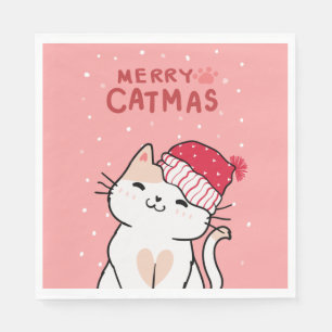 Grappige Kerstmis Kattenliefhebber Roze Feest Vrol Servet