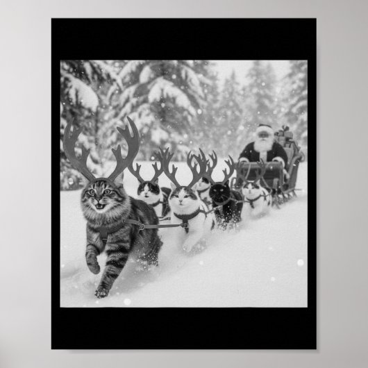 Grappige Kerstmis Kerstman slee Cats Rendier Selfi Poster (Voorkant)