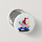 Grappige Kerstmis Knop Schaatsende Kabouter met Ca Ronde Button 3,2 Cm (Voorkant /achterkant)