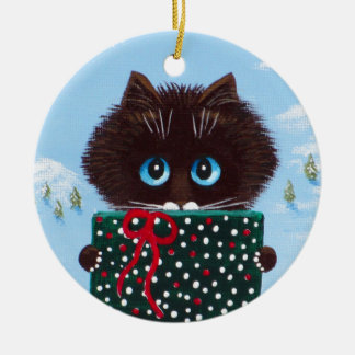 Grappige Kerstmis Lapjeskat Kunst Creationarts Keramisch Ornament