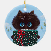 Grappige Kerstmis Lapjeskat Kunst Creationarts Keramisch Ornament (Achterkant)