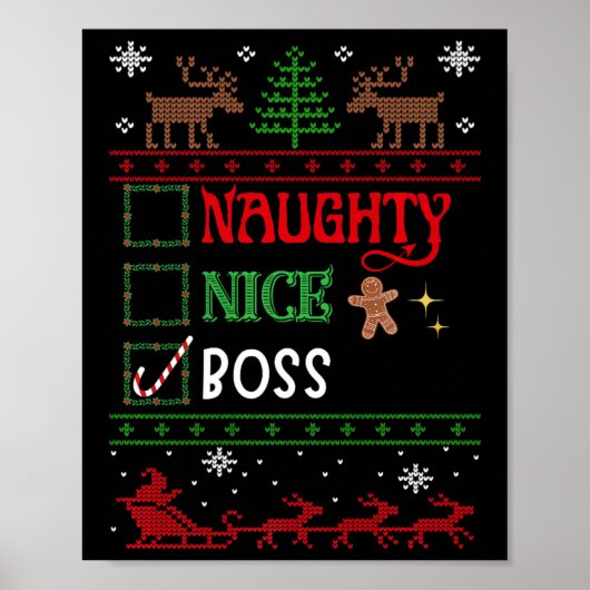 Grappige kerstmis leuke stoute lijst kerst baas poster (Voorkant)