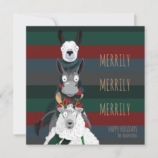 Grappige Kerstmis “Merrily Merrily Merrily” Feestdagenkaart (Voorkant)