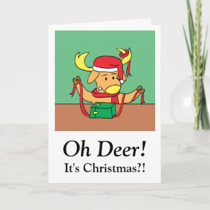 Grappige Kerstmis met rommelige rendieren in de ke Feestdagen Kaart