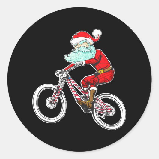 Grappige Kerstmis Mountain Bike Santa Claus MTB Ronde Sticker (Voorkant)