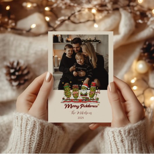 Grappige Kerstmis Picklemas Foto Feestdagenkaart