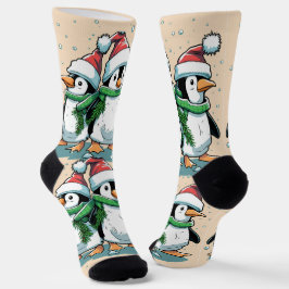 Grappige Kerstmis pinguïn meisjesroze Sokken