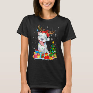 Grappige Kerstmis Pit Bull Kerstlichtjes Rendier S T-shirt