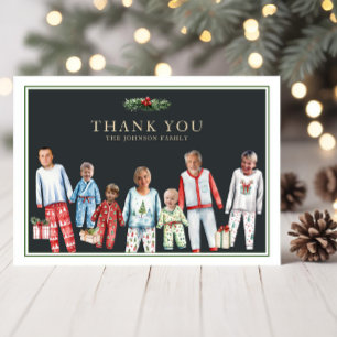 Grappige Kerstmis pyjama familie dank u kaart