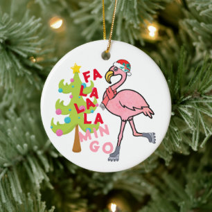 Grappige Kerstmis Roze Flamingo Kerst Humor Orname Keramisch Ornament