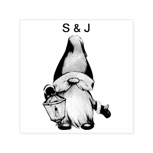 Grappige Kerstmis Santa Gnome Koppels Monogram Zelfinktende Stempel (Design)