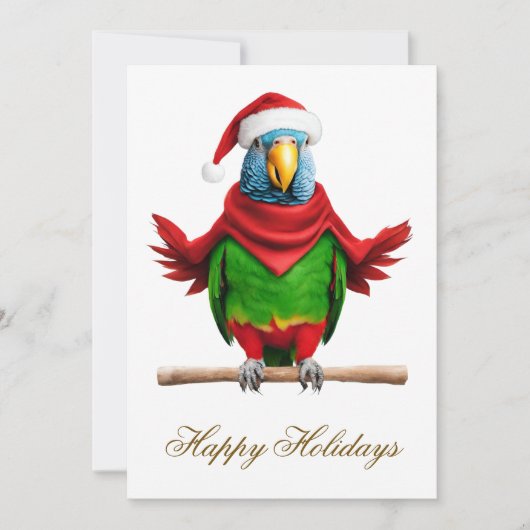 Grappige Kerstmis Santa Parrot Feestdagenkaart (Voorkant)
